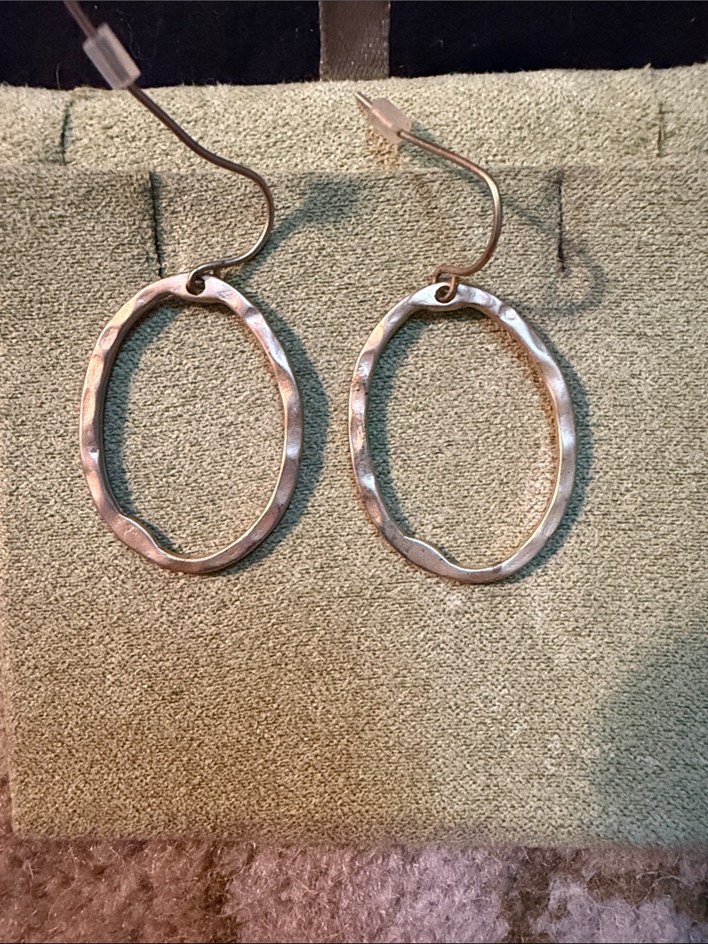 Textured Oval Drop Earrings - Gold tone